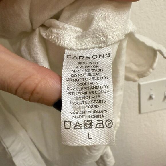 CARBON38 Linen Oversized Button Up Shirt Cream Size Large - Picture 5 of 6